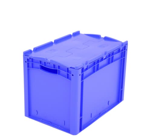 Bac gerbable norme Europe à double fond, bleu, capacité 79 l, Couvercle à charnière en 2 parties