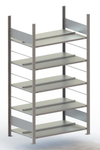 META Etagère à dossiers sans vis pour une utilisation des deux côtés, 5 tablettes, avec revêtement en zinc anti-corrosion