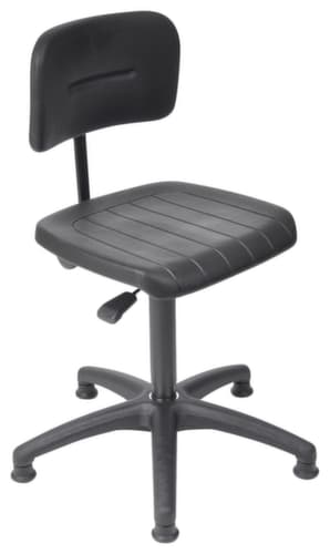 Siège d'atelier avec dossier à hauteur réglable, assise mousse PU avec renfort en acier noir, avec patins