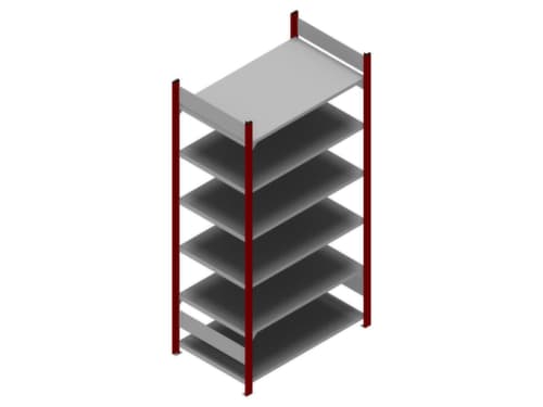 hofe Etagère à dossiers sans vis pour une utilisation des deux côtés, 6 tablettes, RAL3000 rouge feu/RAL9006 aluminium blanc