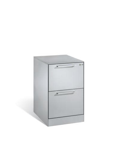 C+P Armoire pour dossiers suspendus avec poignées étrier, 2 extensions, RAL9006 aluminium blanc/RAL9006 aluminium blanc