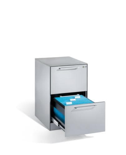 C+P Armoire pour dossiers suspendus avec poignées étrier, 2 extensions, RAL9006 aluminium blanc/RAL9006 aluminium blanc