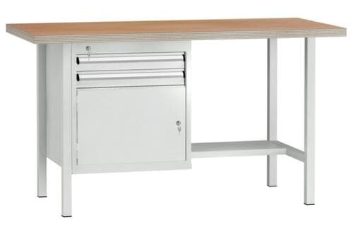 KLW Lutz Établi avec panneau multiplis, 2 tiroirs, 1/2 tablette