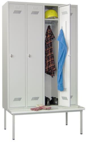 PAVOY Armoire vestiaire Basis gris clair avec banc + 4 compartiments, largeur de compartiment 300 mm
