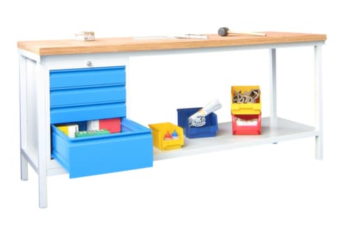 PAVOY Établi avec différents soubassements, 1 bloc tiroirs, 1 tablette