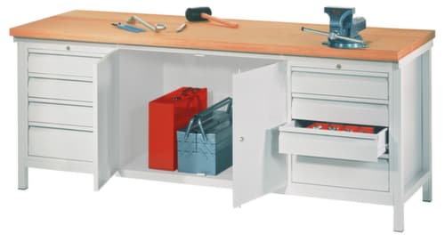 PAVOY Établi avec différents soubassements, 8 tiroirs, 1 armoire