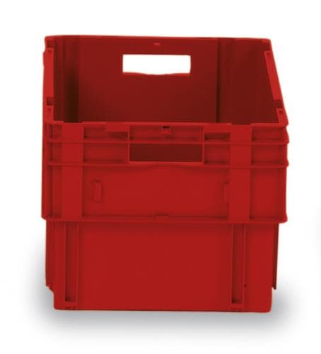 Bacs gerbables emboîtables norme Europe avec fond nervuré, rouge, capacité 60 l