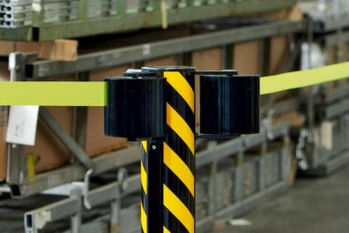 Système de sangle pour montant Store Trac Doublemobileavec 2 sangles en jaune/noiren aluminium