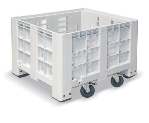 Grands conteneurs pour entrepôts frigorifiques + murs ajourés, capacité 610 l, gris, 4 roulettes pivotantes