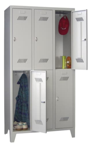 PAVOY Armoire vestiaire à deux niveaux Basis avec 3x2 compartiments, largeur de compartiment 300 mm