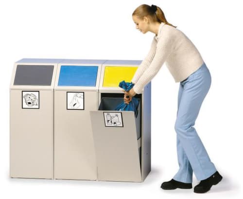 VAR collecteur de recyclage mobile, 69 l, RAL7032 gris silex, couvercle bleu