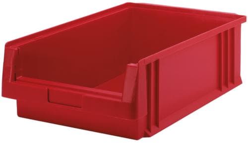 Lakape bac à bec empilable Eco adapté aux convoyeurs à rouleaux, rouge, profondeur 500 mm, polypropylène