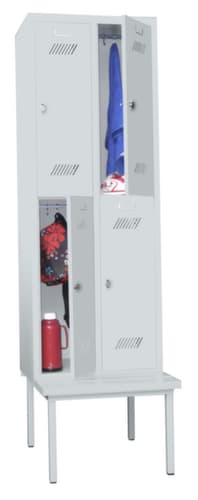 PAVOY Armoire vestiaire Basis gris clair avec banc + 2x2 compartiments, largeur de compartiment 300 mm
