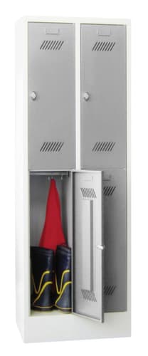 PAVOY Armoire vestiaire à deux niveaux Basis gris clair avec 2x2 compartiments, largeur de compartiment 300 mm