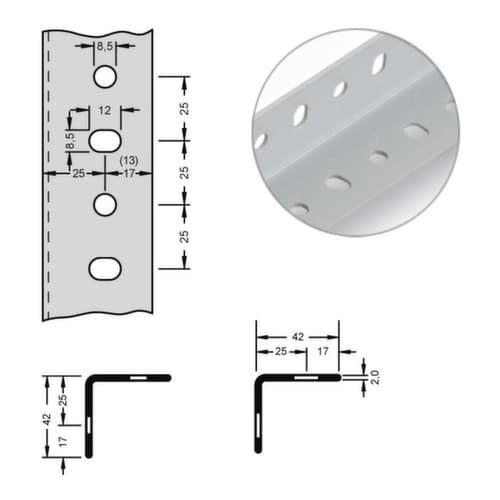 hofe Rack de stockage Profil d'auto-assemblage, longueur 3 m, RAL7035 gris clair