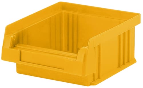 Lakape bac à bec empilable Eco adapté aux convoyeurs à rouleaux, jaune, profondeur 89 mm, polypropylène