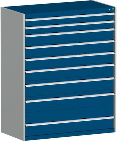 bott Armoire à tiroirs cubio surface de base 1300x650 mm, 9 tiroir(s), RAL7035 gris clair/RAL5010 bleu gentiane