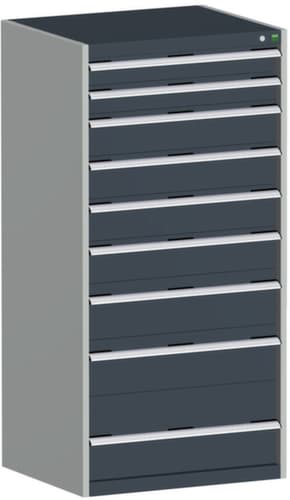 bott Armoire à tiroirs cubio surface de base 800x750 mm, 9 tiroir(s), RAL7035 gris clair/RAL7016 gris anthracite