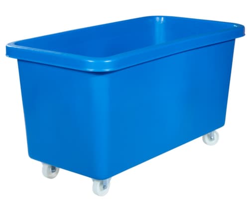 Conteneur rectangulaire mobile de sécurité alimentaire + base renforcée, capacité 450 l, bleu
