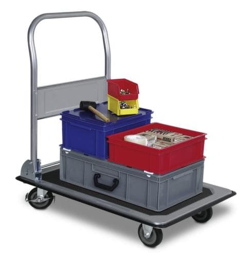 Chariot avec barre de poussée pliable avec revêtement antidérapant, force 300 kg, caoutchouc plein bandage