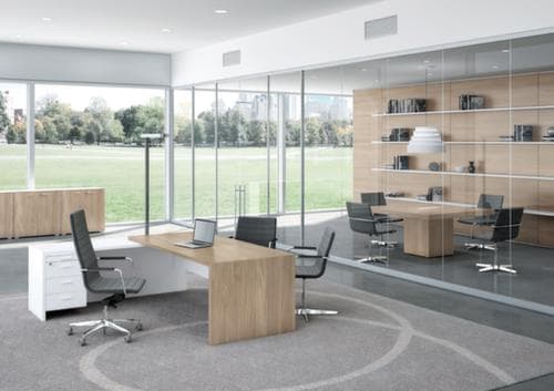 Quadrifoglio Table de conférence T45 avec piètement cubique, largeur x profondeur 1400 x 1400 mm, panneau orme