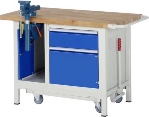 RAU Établi Serie 8000, 1 tiroir, 2 armoires, 1 étau, RAL7035 gris clair/RAL5010 bleu gentiane