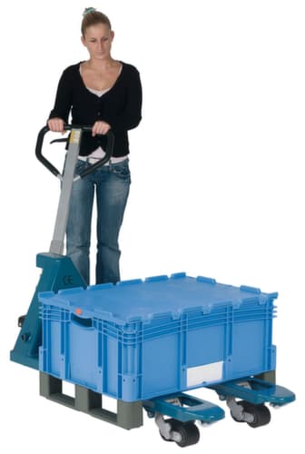 Bac gerbable norme Europe à double fond, bleu, capacité 79 l, Couvercle à charnière en 2 parties