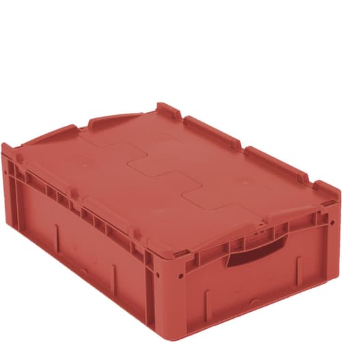 BITO Bac gerbable norme Europe, rouge, capacité 32 l, Couvercle à charnière en 2 parties