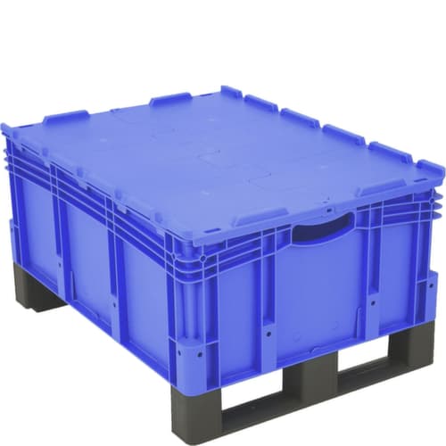 Bac gerbable norme Europe à double fond, bleu, capacité 121 l, Couvercle à charnière en 2 parties