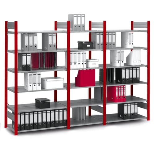 hofe Porte-documents sans vis Zone de fixation pour une utilisation des deux côtés, 6 tablettes, RAL3000 rouge feu/RAL9006 aluminium blanc