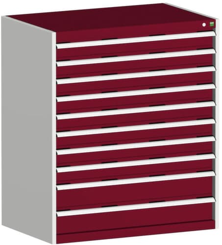 bott Armoire à tiroirs cubio surface de base 1050x650 mm, 10 tiroir(s), RAL7035 gris clair/RAL3004 rouge pourpre