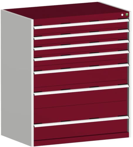 bott Armoire à tiroirs cubio surface de base 1050x750 mm, 7 tiroir(s), RAL7035 gris clair/RAL3004 rouge pourpre