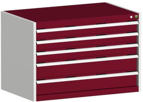 bott Armoire à tiroirs cubio surface de base 1050x750 mm, 5 tiroir(s), RAL7035 gris clair/RAL3004 rouge pourpre