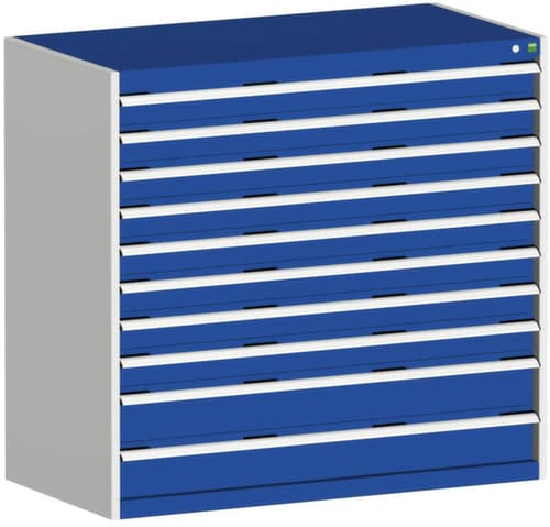 bott Armoire à tiroirs cubio surface de base 1300x650 mm, 10 tiroir(s), RAL7035 gris clair/RAL5010 bleu gentiane