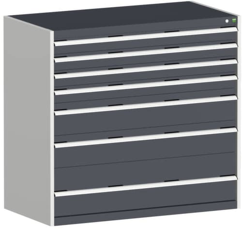 bott Armoire à tiroirs cubio surface de base 1300x750 mm, 7 tiroir(s), RAL7035 gris clair/RAL7016 gris anthracite
