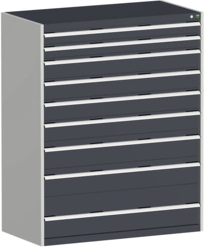 bott Armoire à tiroirs cubio surface de base 1300x650 mm, 9 tiroir(s), RAL7035 gris clair/RAL7016 gris anthracite