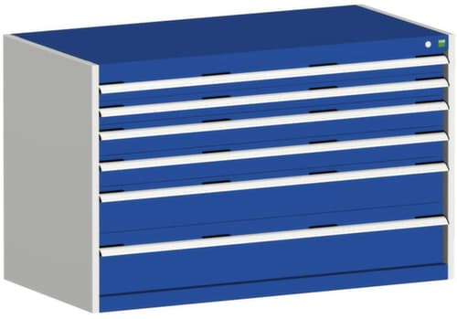 bott Armoire à tiroirs cubio surface de base 1300x650 mm, 6 tiroir(s), RAL7035 gris clair/RAL5010 bleu gentiane