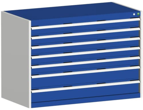 bott Armoire à tiroirs cubio surface de base 1300x750 mm, 7 tiroir(s), RAL7035 gris clair/RAL5010 bleu gentiane