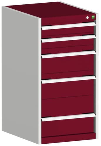 bott Armoire à tiroirs cubio surface de base 525x650 mm, 5 tiroir(s), RAL7035 gris clair/RAL3004 rouge pourpre