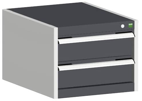 bott Armoire à tiroirs cubio surface de base 525x525 mm, 2 tiroir(s), RAL7035 gris clair/RAL7016 gris anthracite