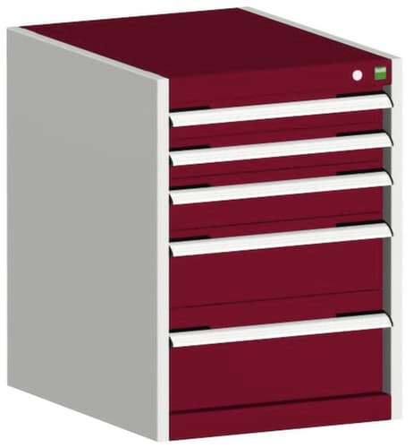 bott Armoire à tiroirs cubio surface de base 525x525 mm, 5 tiroir(s), RAL7035 gris clair/RAL3004 rouge pourpre