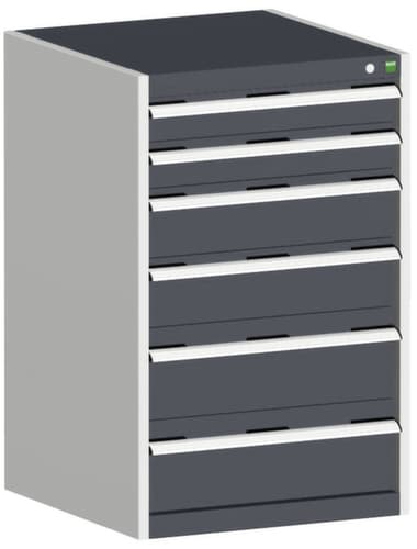 bott Armoire à tiroirs cubio surface de base 650x650 mm, 6 tiroir(s), RAL7035 gris clair/RAL7016 gris anthracite