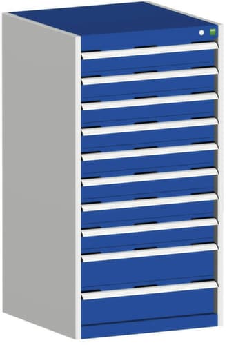 bott Armoire à tiroirs cubio surface de base 650x650 mm, 10 tiroir(s), RAL7035 gris clair/RAL5010 bleu gentiane