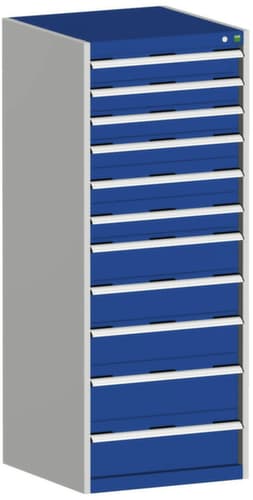 bott Armoire à tiroirs cubio surface de base 650x650 mm, 11 tiroir(s), RAL7035 gris clair/RAL5010 bleu gentiane