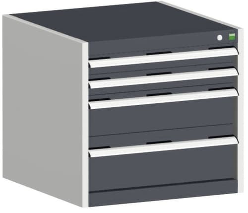 bott Armoire à tiroirs cubio surface de base 650x525 mm, 4 tiroir(s), RAL7035 gris clair/RAL7016 gris anthracite