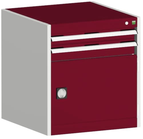 bott Armoire à tiroirs cubio surface de base 650x650 mm, 2 tiroir(s), RAL7035 gris clair/RAL3004 rouge pourpre