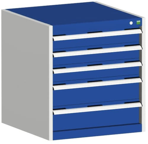 bott Armoire à tiroirs cubio surface de base 650x650 mm, 5 tiroir(s), RAL7035 gris clair/RAL5010 bleu gentiane