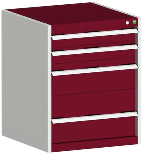 bott Armoire à tiroirs cubio surface de base 650x650 mm, 4 tiroir(s), RAL7035 gris clair/RAL3004 rouge pourpre
