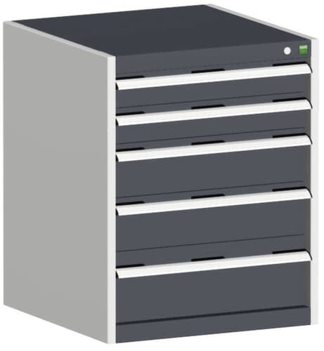 bott Armoire à tiroirs cubio surface de base 650x650 mm, 5 tiroir(s), RAL7035 gris clair/RAL7016 gris anthracite