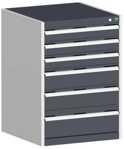 bott Armoire à tiroirs cubio surface de base 650x525 mm, 6 tiroir(s), RAL7035 gris clair/RAL7016 gris anthracite